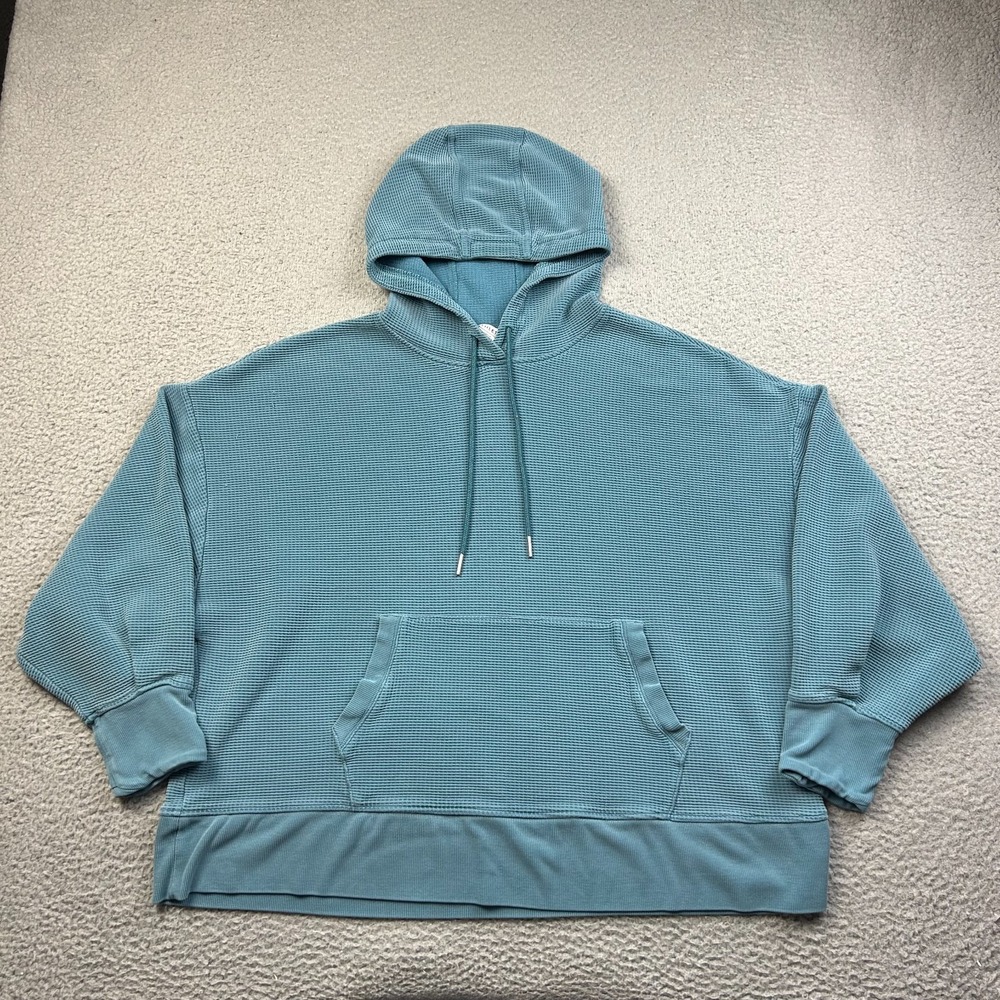 Athleta Balance Waffle Hoodie Womens Teal Blue Green Knit Athleisure Size 2X